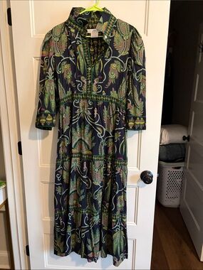 Gretchen Scott Designs Navy Maxi Dress with Green and Pink Paisley